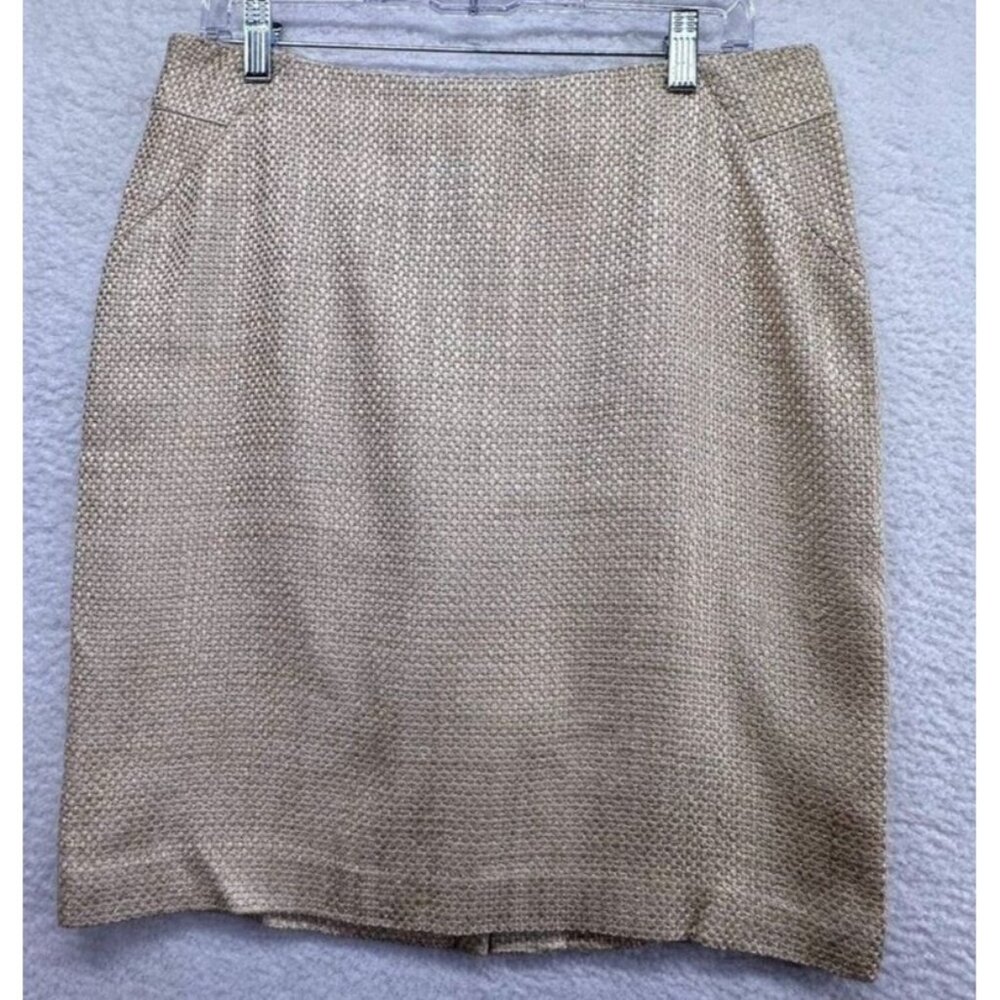Ann Taylor‎ Womens Tweed Skirt Sz 12 Petite Off White Gold Metallic Thread Lined